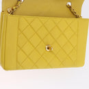 CHANEL Matelasse Chain Shoulder Bag Lamb Skin Yellow Gold Tone CC Auth 195325V-17