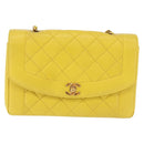 CHANEL Matelasse Chain Shoulder Bag Lamb Skin Yellow Gold Tone CC Auth 195325V-2