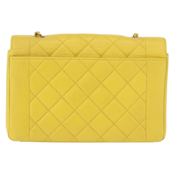 CHANEL Matelasse Chain Shoulder Bag Lamb Skin Yellow Gold Tone CC Auth 195325V