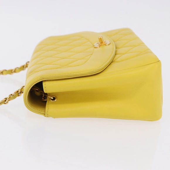 CHANEL Matelasse Chain Shoulder Bag Lamb Skin Yellow Gold Tone CC Auth 195325V