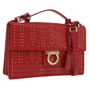 Salvatore Ferragamo Gancini Hand Bag Leather 2way Red Gold Tone Auth 195327A-1