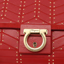 Salvatore Ferragamo Gancini Hand Bag Leather 2way Red Gold Tone Auth 195327A-16