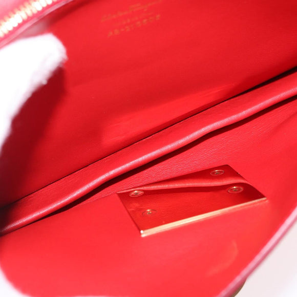 Salvatore Ferragamo Gancini Hand Bag Leather 2way Red Gold Tone Auth 195327A