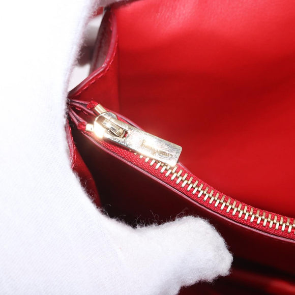Salvatore Ferragamo Gancini Hand Bag Leather 2way Red Gold Tone Auth 195327A