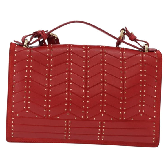 Salvatore Ferragamo Gancini Hand Bag Leather 2way Red Gold Tone Auth 195327A