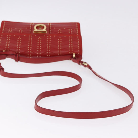 Salvatore Ferragamo Gancini Hand Bag Leather 2way Red Gold Tone Auth 195327A