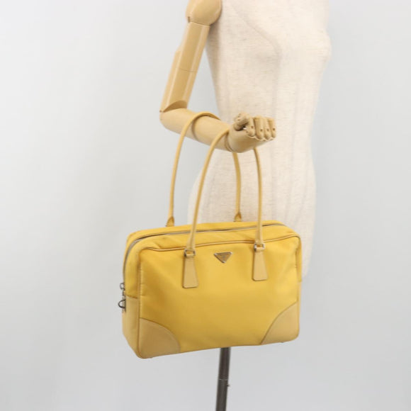 PRADA Tote Bag Canvas Yellow Silver Auth 195332A