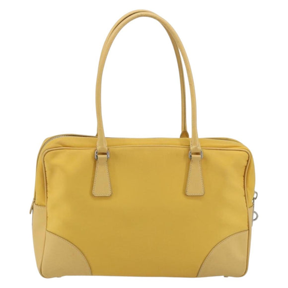 PRADA Tote Bag Canvas Yellow Silver Auth 195332A