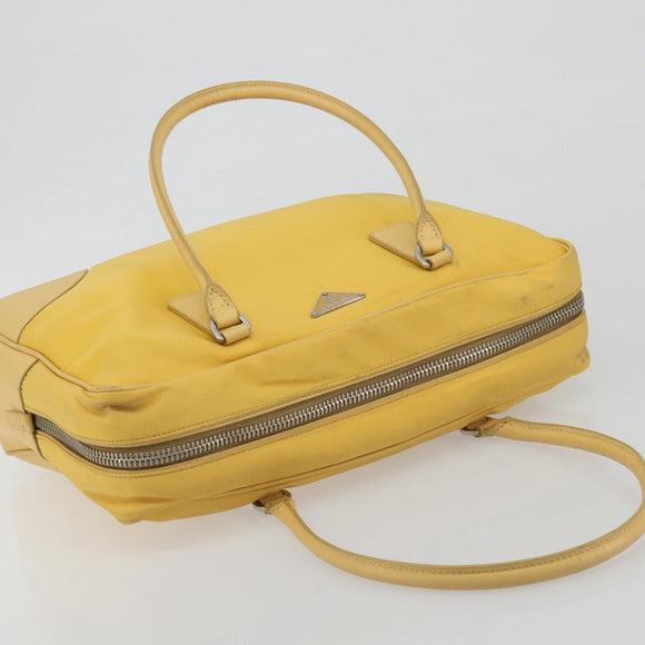 PRADA Tote Bag Canvas Yellow Silver Auth 195332A