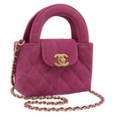 CHANEL Matelasse Chain Shoulder Pouch Canvas 2way Pink Gold CC Auth 195334V-1