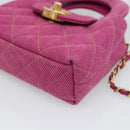 CHANEL Matelasse Chain Shoulder Pouch Canvas 2way Pink Gold CC Auth 195334V-10