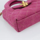 CHANEL Matelasse Chain Shoulder Pouch Canvas 2way Pink Gold CC Auth 195334V-11