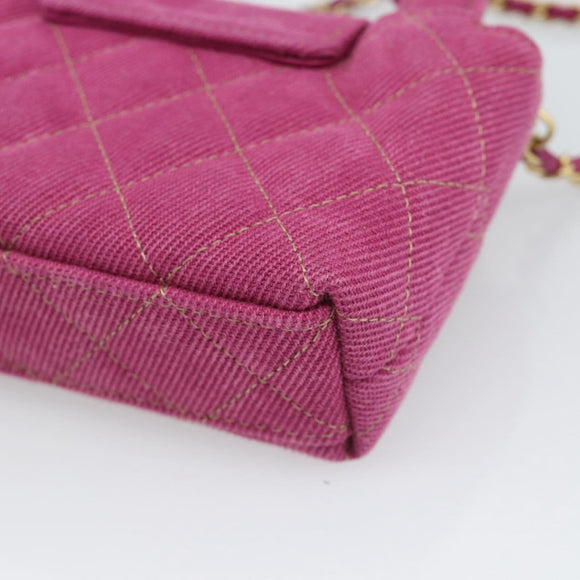 CHANEL Matelasse Chain Shoulder Pouch Canvas 2way Pink Gold CC Auth 195334V