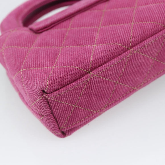 CHANEL Matelasse Chain Shoulder Pouch Canvas 2way Pink Gold CC Auth 195334V