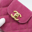 CHANEL Matelasse Chain Shoulder Pouch Canvas 2way Pink Gold CC Auth 195334V-14