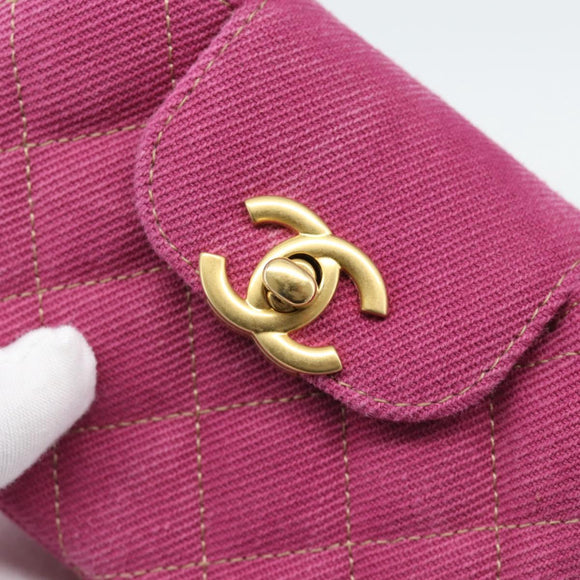 CHANEL Matelasse Chain Shoulder Pouch Canvas 2way Pink Gold CC Auth 195334V