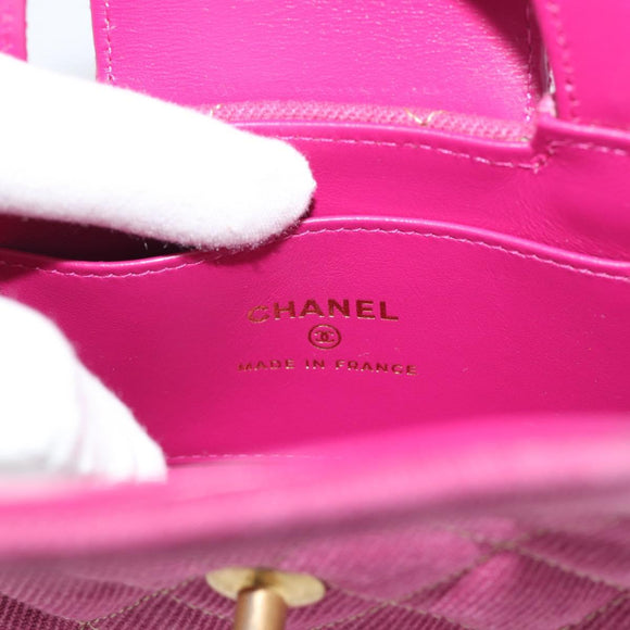 CHANEL Matelasse Chain Shoulder Pouch Canvas 2way Pink Gold CC Auth 195334V