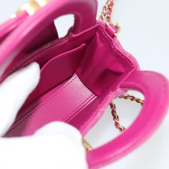 CHANEL Matelasse Chain Shoulder Pouch Canvas 2way Pink Gold CC Auth 195334V