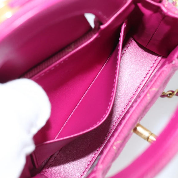 CHANEL Matelasse Chain Shoulder Pouch Canvas 2way Pink Gold CC Auth 195334V