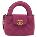 CHANEL Matelasse Chain Shoulder Pouch Canvas 2way Pink Gold CC Auth 195334V-2