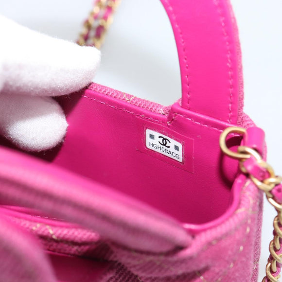 CHANEL Matelasse Chain Shoulder Pouch Canvas 2way Pink Gold CC Auth 195334V