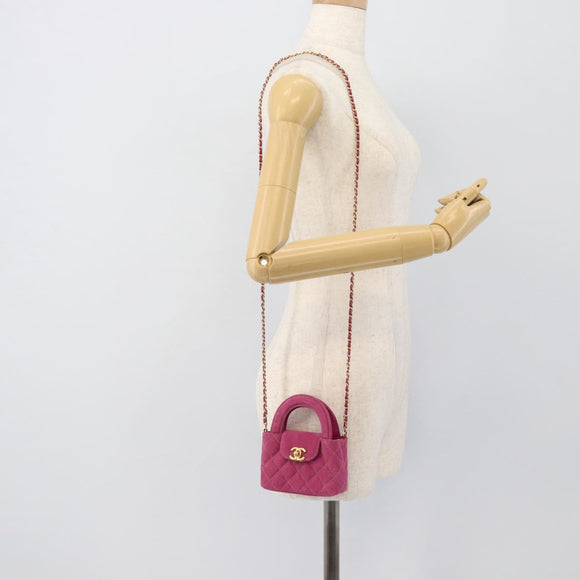CHANEL Matelasse Chain Shoulder Pouch Canvas 2way Pink Gold CC Auth 195334V