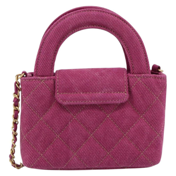 CHANEL Matelasse Chain Shoulder Pouch Canvas 2way Pink Gold CC Auth 195334V