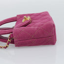 CHANEL Matelasse Chain Shoulder Pouch Canvas 2way Pink Gold CC Auth 195334V-4
