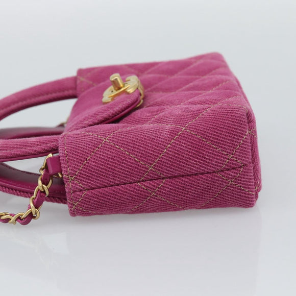 CHANEL Matelasse Chain Shoulder Pouch Canvas 2way Pink Gold CC Auth 195334V