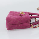 CHANEL Matelasse Chain Shoulder Pouch Canvas 2way Pink Gold CC Auth 195334V-5