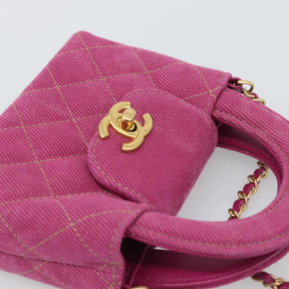 CHANEL Matelasse Chain Shoulder Pouch Canvas 2way Pink Gold CC Auth 195334V