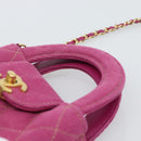 CHANEL Matelasse Chain Shoulder Pouch Canvas 2way Pink Gold CC Auth 195334V-8