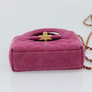 CHANEL Matelasse Chain Shoulder Pouch Canvas 2way Pink Gold CC Auth 195334V-9
