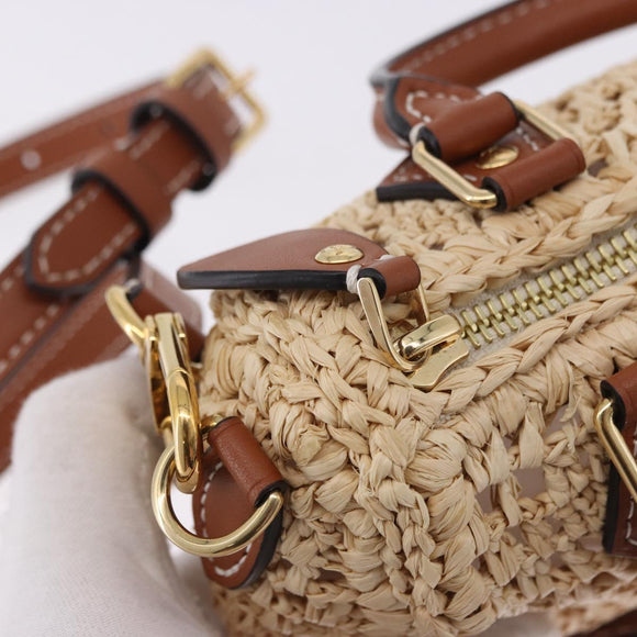 LOUIS VUITTON Nano Speedy Hand Bag Raffia 2way Beige Gold M83525 LV Auth 195336SAM