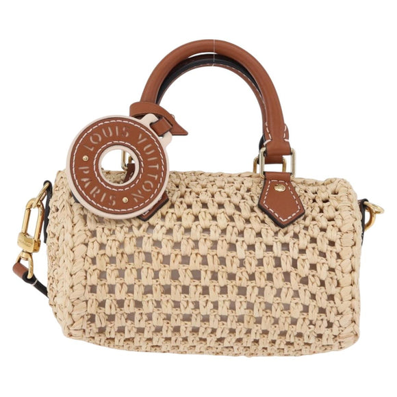 LOUIS VUITTON Nano Speedy Hand Bag Raffia 2way Beige Gold M83525 LV Auth 195336SAM