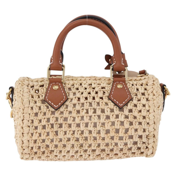 LOUIS VUITTON Nano Speedy Hand Bag Raffia 2way Beige Gold M83525 LV Auth 195336SAM