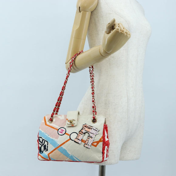 CHANEL Matelasse Chain Shoulder Bag Canvas Multicolor Gold CC Auth 195337SM