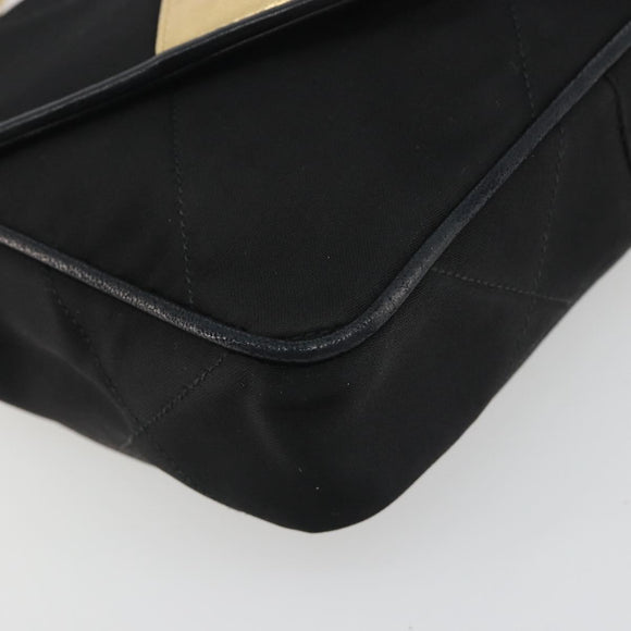 CHANEL Matelasse Chain Shoulder Bag Satin Black Gold CC Auth 195338A