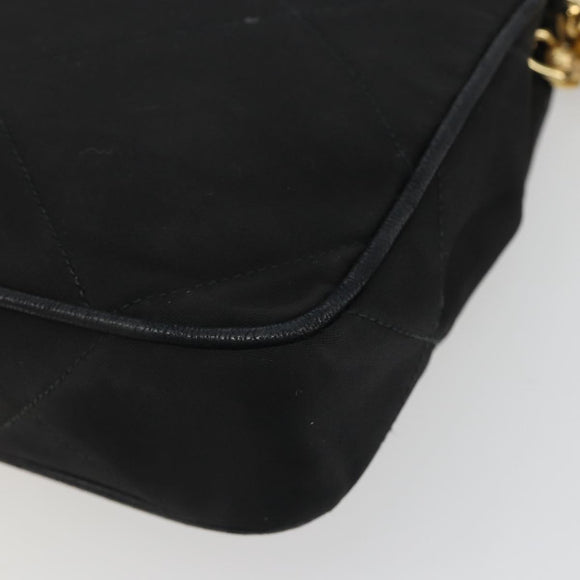 CHANEL Matelasse Chain Shoulder Bag Satin Black Gold CC Auth 195338A