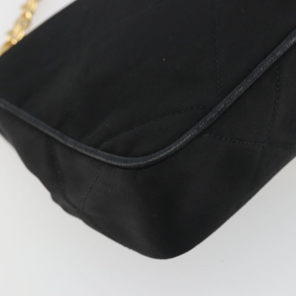 CHANEL Matelasse Chain Shoulder Bag Satin Black Gold CC Auth 195338A