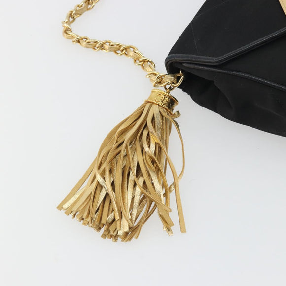 CHANEL Matelasse Chain Shoulder Bag Satin Black Gold CC Auth 195338A