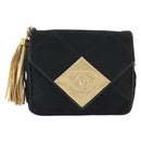 CHANEL Matelasse Chain Shoulder Bag Satin Black Gold CC Auth 195338A-13