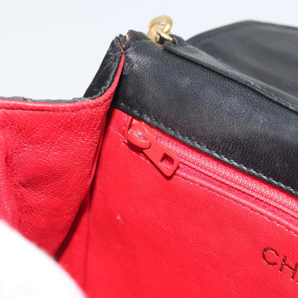 CHANEL Matelasse Chain Shoulder Bag Satin Black Gold CC Auth 195338A