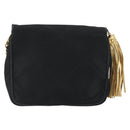 CHANEL Matelasse Chain Shoulder Bag Satin Black Gold CC Auth 195338A-2