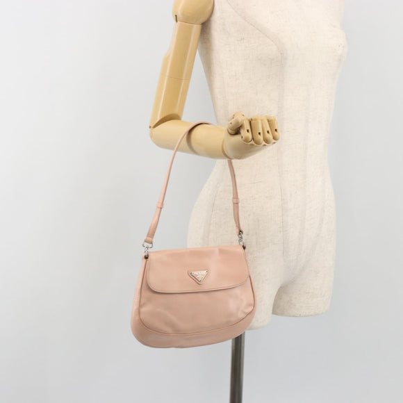 PRADA Creo Shoulder Bag Leather Pink Silver Auth 195340A