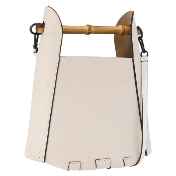 LOEWE Bamboo Bucket Hand Bag Leather 2way Ivory Auth 195342A