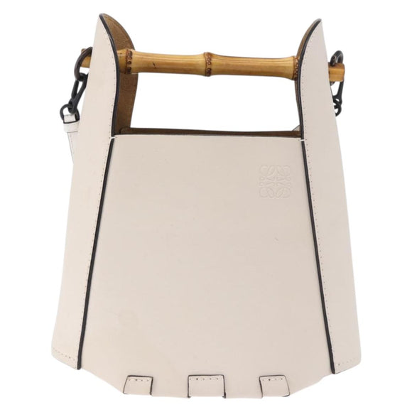 LOEWE Bamboo Bucket Hand Bag Leather 2way Ivory Auth 195342A