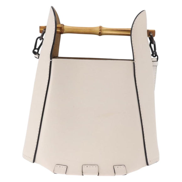 LOEWE Bamboo Bucket Hand Bag Leather 2way Ivory Auth 195342A