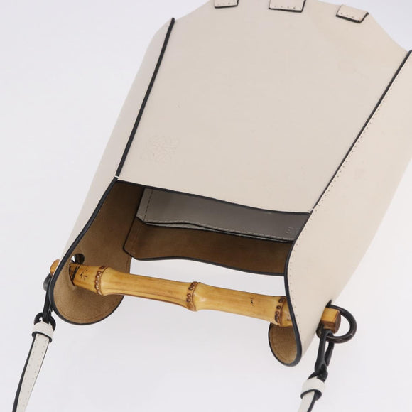 LOEWE Bamboo Bucket Hand Bag Leather 2way Ivory Auth 195342A
