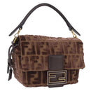 FENDI Zucca Canvas Mamma Baguette Shoulder Bag Brown Gold Auth 195343M-1